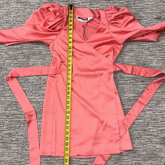 NWT Rotate Birger Christensen No.31 Puff Sleeve Wrap Dress Satin Pink Small - Picture 10 of 16